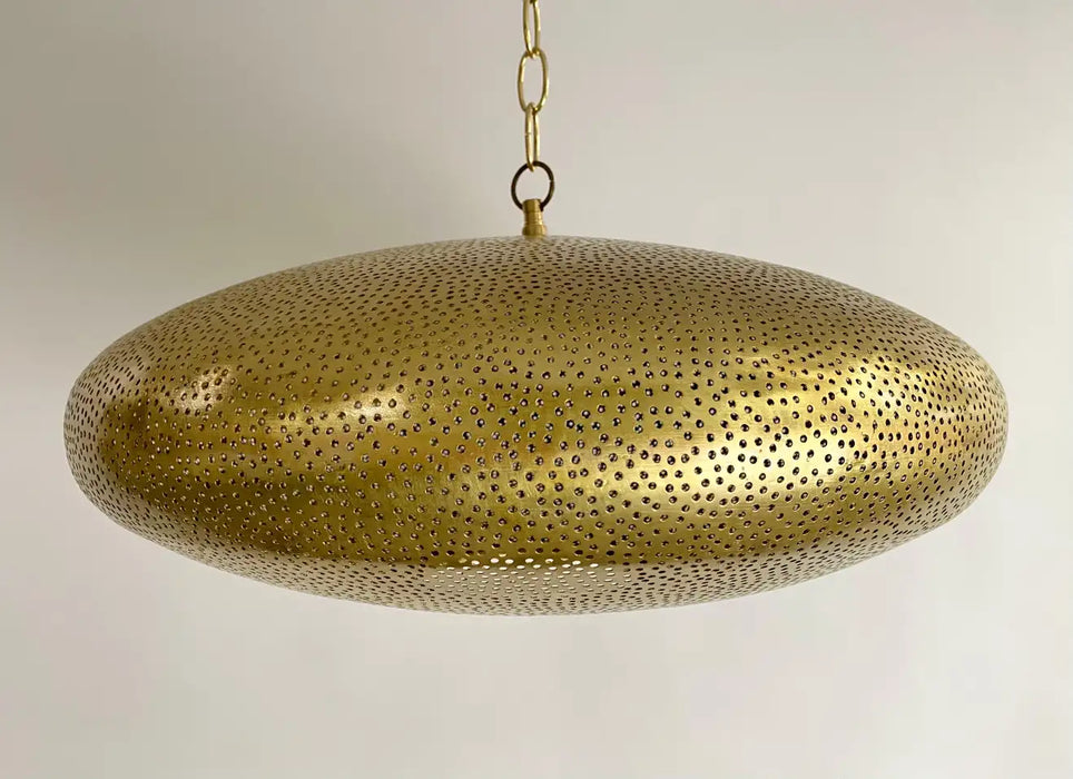 Mid-Century Modern Style Oval Spaceship Brass Pendant or Lantern, a Pair