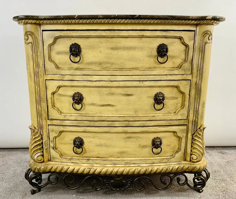 French Empire Style Commode or Dresser with Marble Top & Bronze Lion Head Pulls
