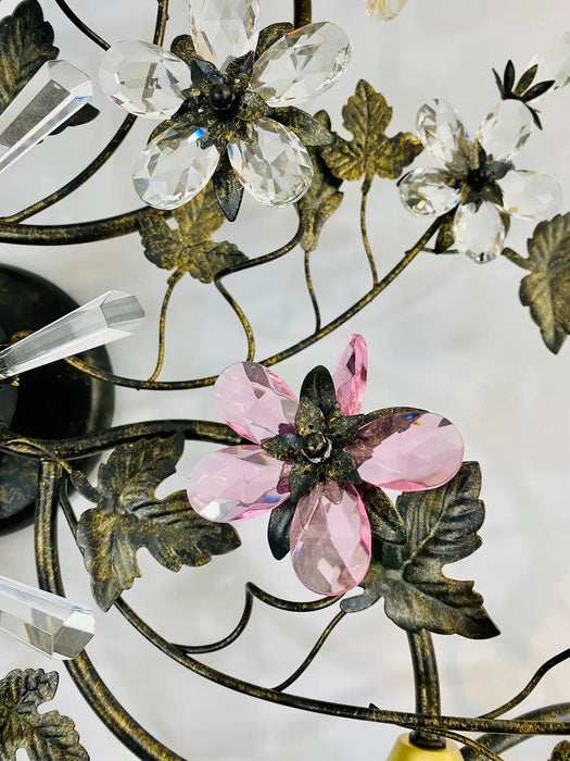 Boho Chic Flowers and Leaves Faux Crystal and Metal Ceiling Chandelier, 4 Lights