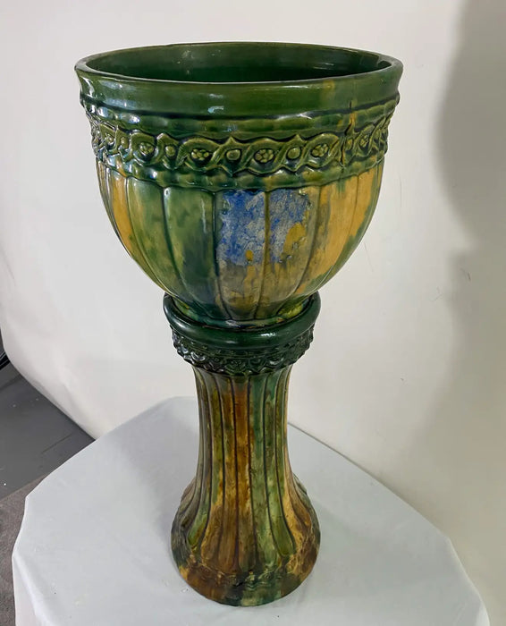 Art Nouveau Ceramic Majolica Planter or Jardinier on a Pedestal