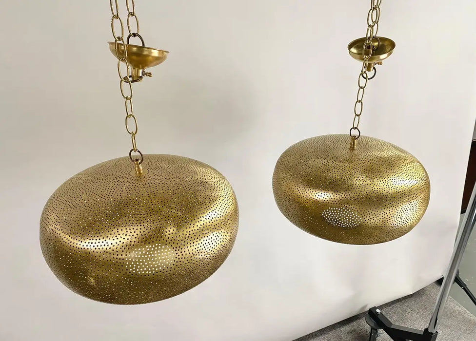 Boho Chic Style Oval Brass Pendant or Lantern, a Pair
