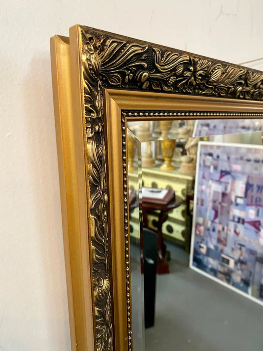 French Style Hand Carved Frame Gilt Wood Beveled Glass Mirror