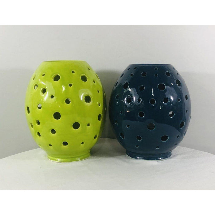 Modern Green and Blue Pottery Handmade Table Lamps, a Pair