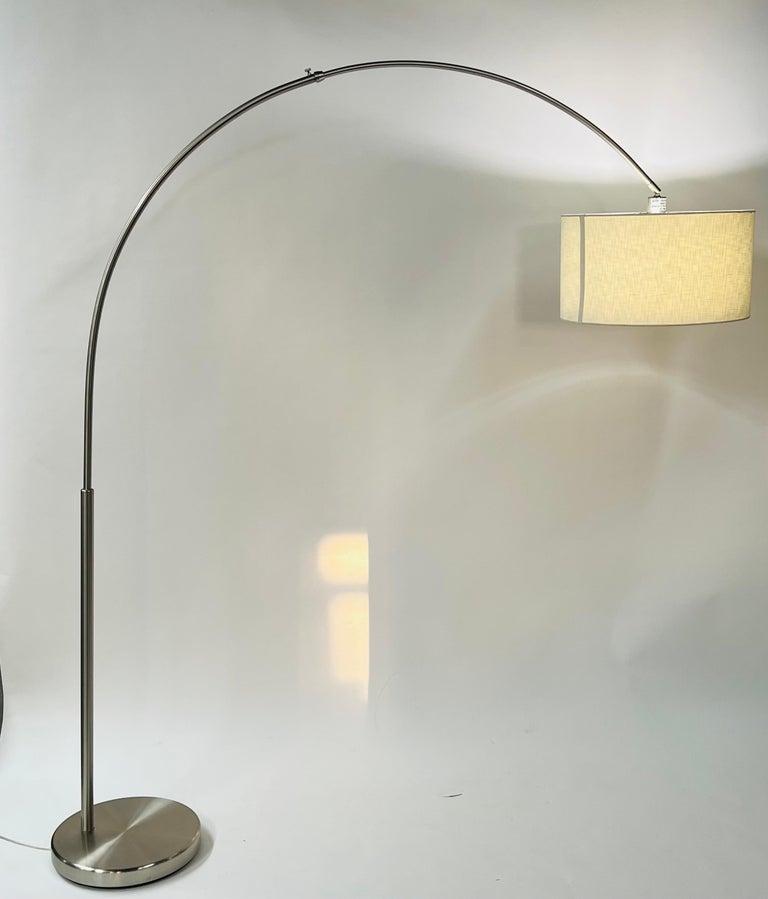 Modern Tall Adjustable Arched Metal Chrome Floor Lamp With Double Drum