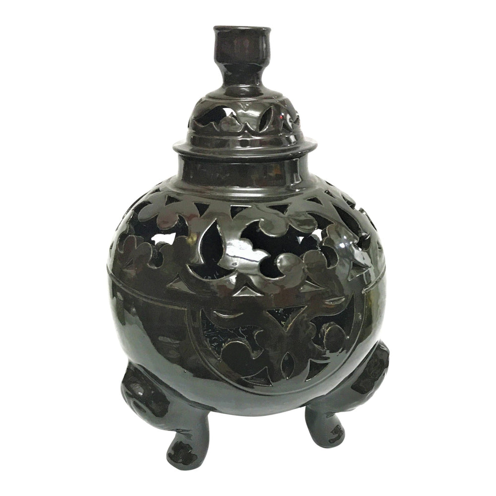 Oriental Black Ceramic Lidded Urn or Vase