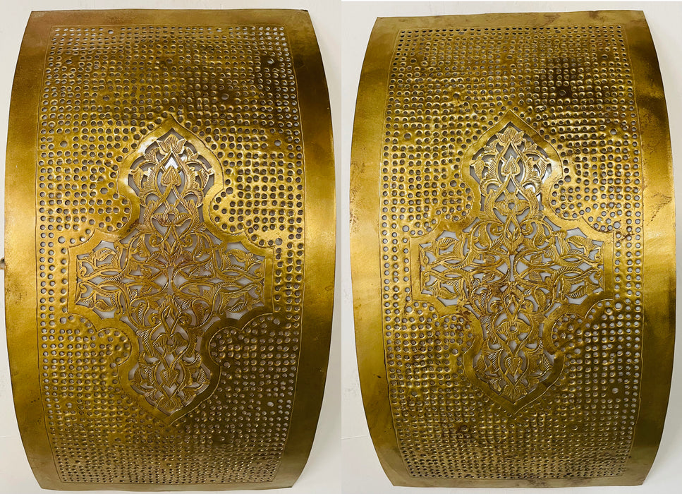 Moroccan Wall Sconce or Lantern in Gold Brass, a Pair