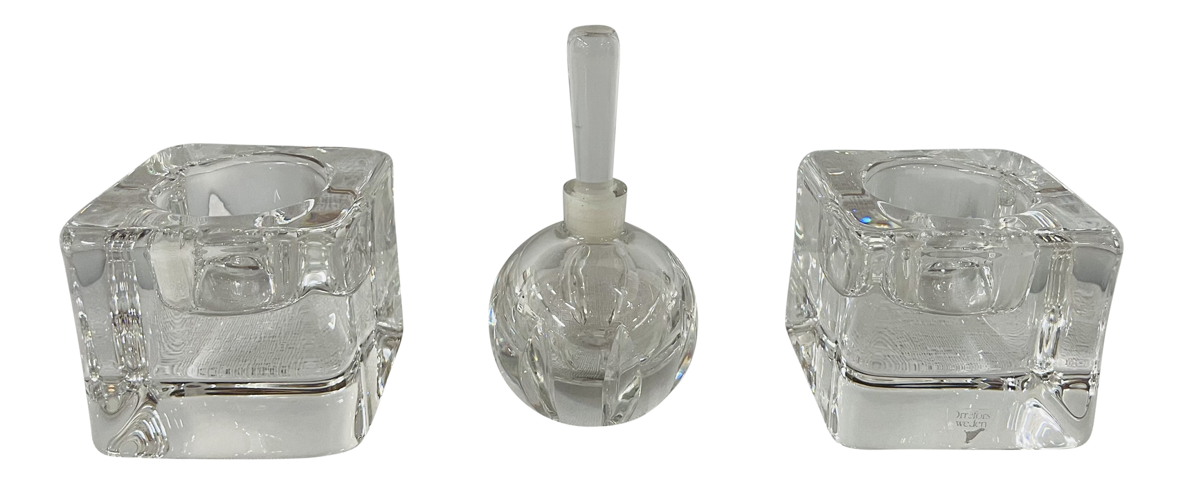 Orrefors Sweden Crystal Candle Holders and Perfume Bottles - Set of 3