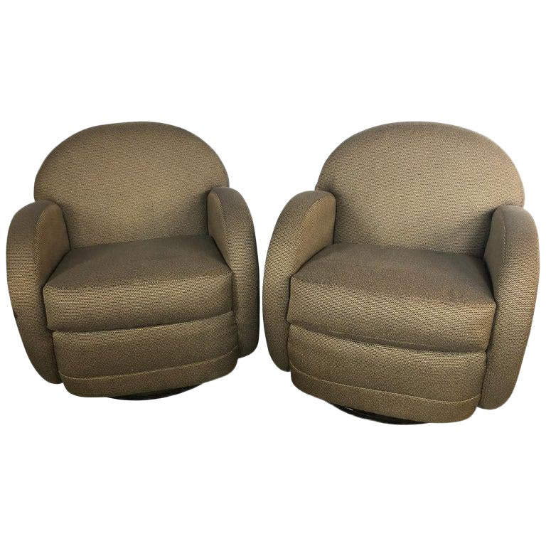 Pace by Directional Leon Rosen Style Mid-Century Modern Swivel Chairs - a Pair