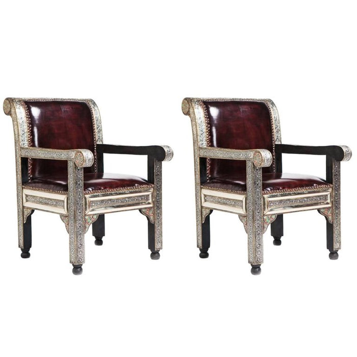 Fine Leather Hollywood Regency Style Armchairs / Bergere Chair, a Pair