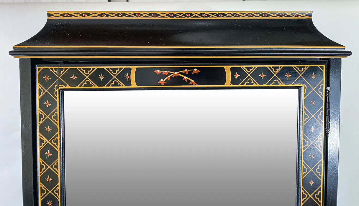 Vintage Jasper Oriental Chinoiserie Ebony Two Door Cabinet or Vitrine