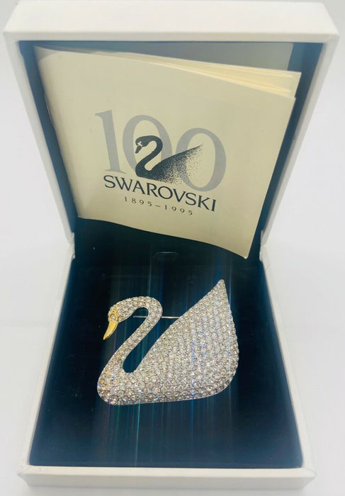 Swarovski Crystal Swan Brooch/ Pin , Signed and Retired