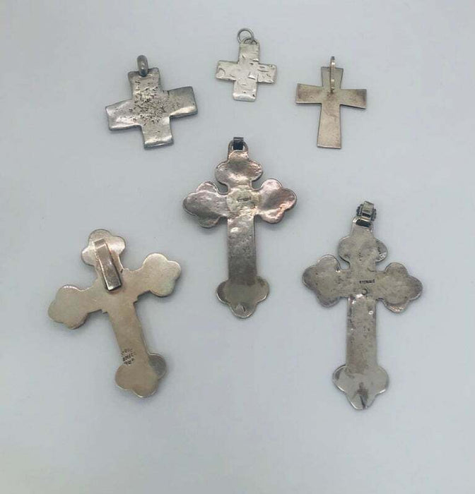 Antique Sterling Silver Cross Pendant Attributed to T Foree, a Set of 6