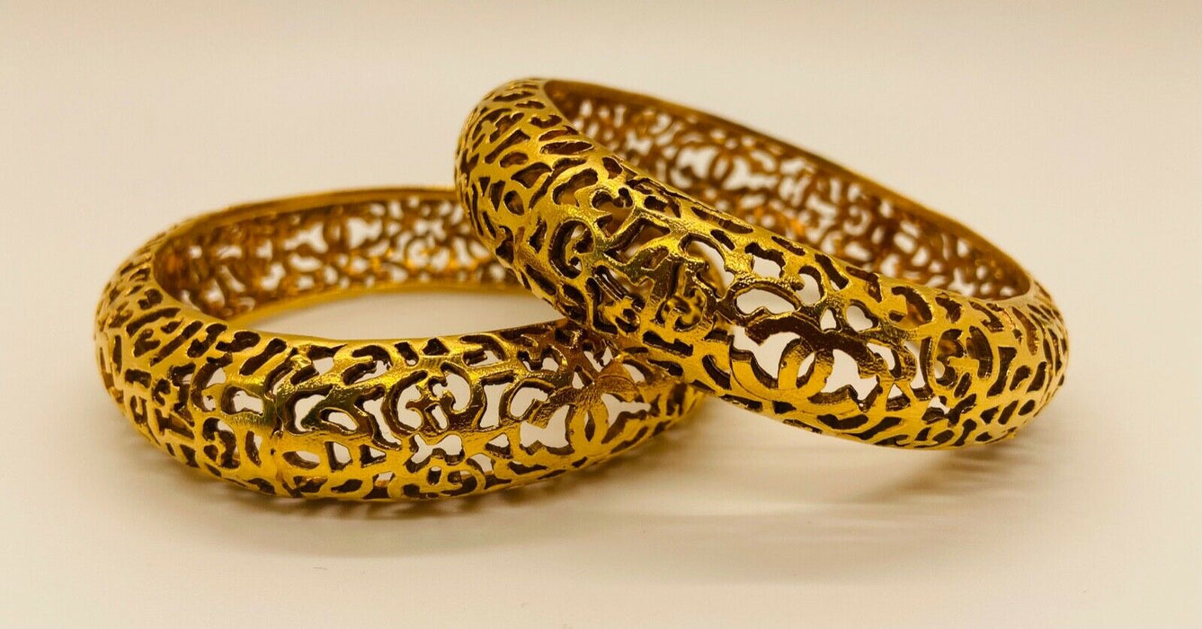 Vintage Chanel Ajoure Gold Bracelet or Bangle, a Pair