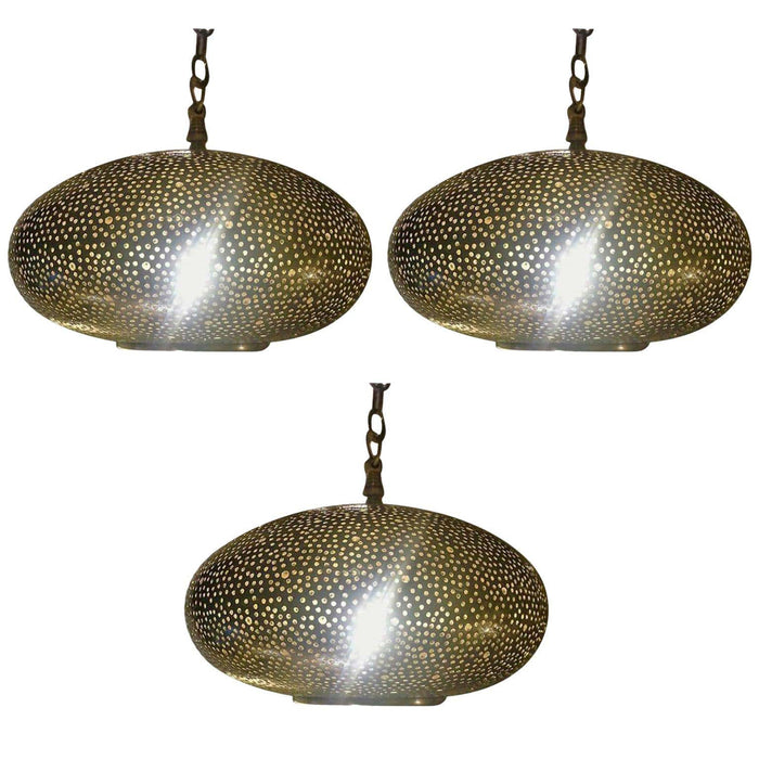 Small Oval Gold Brass Modern Pendant Chandeliers, Set of Three