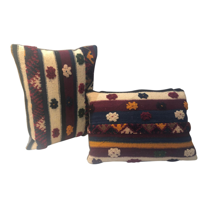 Pair of Tribal Wool Vintage Kilim Cushions