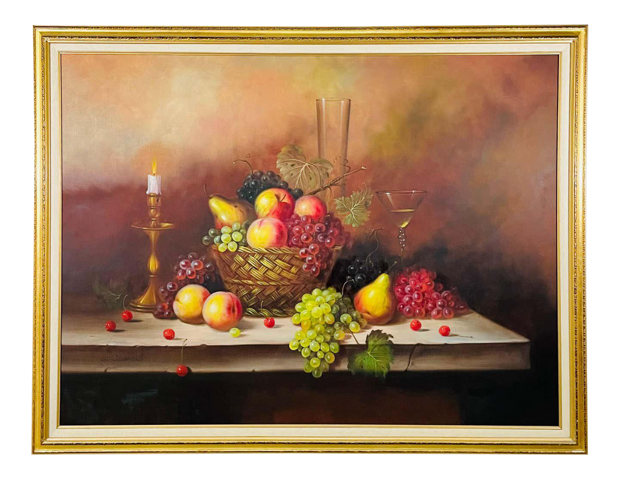 W.Jenkins Large Still Life Fruits Oil on Canvas Painting